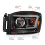 Anzo 111524 - 06-09 Dodge RAM 1500/2500/3500 Headlights Black Housing/Clear Lens (w/ Light Bars)