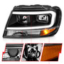 Anzo 111537 - 99-04 Jeep Grand Cherokee Crystal Headlights - w/ Light Bar Black Housing