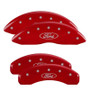 MGP 10256SFRDRD - 4 Caliper Covers Engraved Front & Rear Ford Oval Logo Red Finish Silver Char 2021 Ford F-150