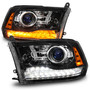 Anzo 111608 - 09-18 Dodge 1500-3500 LED Plank Style Headlights w/Switchback+Sequential Hyper Black (OE Style)