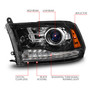 Anzo 111608 - 09-18 Dodge 1500-3500 LED Plank Style Headlights w/Switchback+Sequential Hyper Black (OE Style)