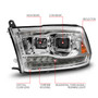 Anzo 111612 - 09-18 Dodge Ram 1500/2500/3500 Proj HL Headlights Switchback + Sequential - Chrome Amber