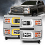 Anzo 111413 - 14-15 Chevrolet Silverado 1500 Projector Headlights w/ Plank Style Switchback Chrome w/ Amber