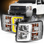 Anzo 111411 - 07-13 Chevrolet Silverado 1500/2500/3500 Proj Headlights w/ Plank Style Switchback Chrome w/Amb