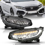 Anzo 121527 - 16-17 Honda Civic Projector Headlights Plank Style Black w/Amber/Sequential Turn Signal