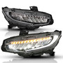 Anzo 121527 - 16-17 Honda Civic Projector Headlights Plank Style Black w/Amber/Sequential Turn Signal