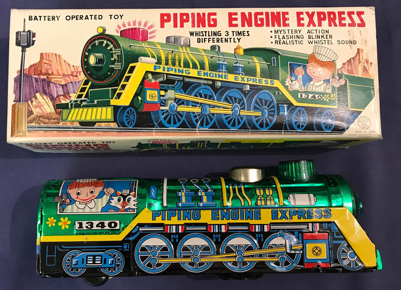 Kanto Toys PIPING ENGINE EXPRESS No. 1340 battery operated locomotive  Japanese tin toy in original box