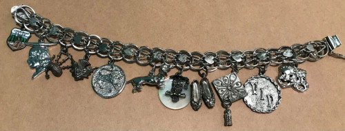 Silver  Charm Bracelet 1960's With 11 Charms