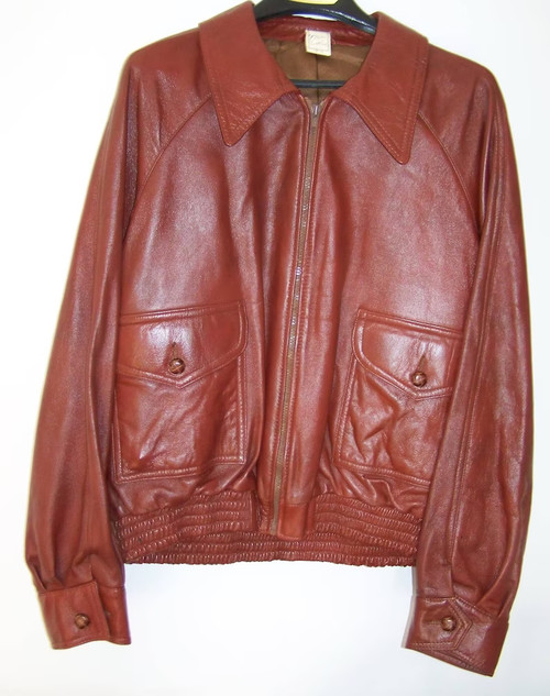 Leather jacket NOS DEADSTOCK 1970s Red-Brown Size 50 coat STYLIN'