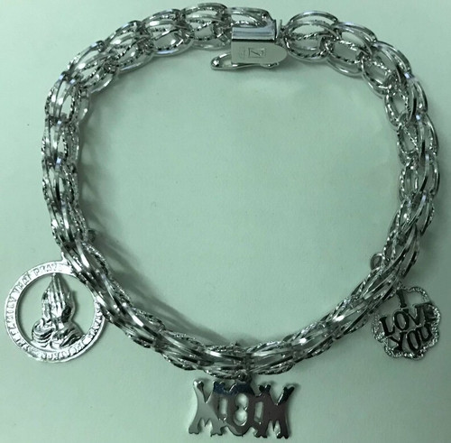 Charm Bracelet Sterling Silver 1970s LIFE I love You MOM Christian