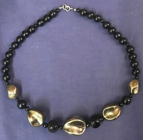 1980s Big Bead Choker necklaces beaded plastic Black and Silver