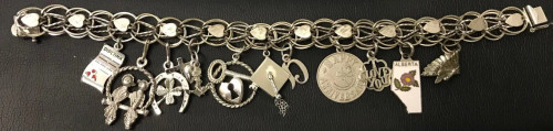 Sterling Silver Charm Bracelet 1960's With 11 Charms