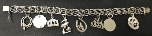 Sterling Silver Charm Bracelet 1960's With 8 Charms