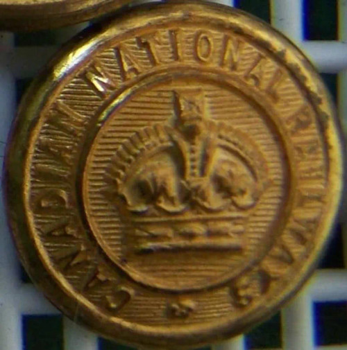 Canadian National Railways Button Matte Gold cuff/collar/hat uniform button KING'S CROWN CNR railroad