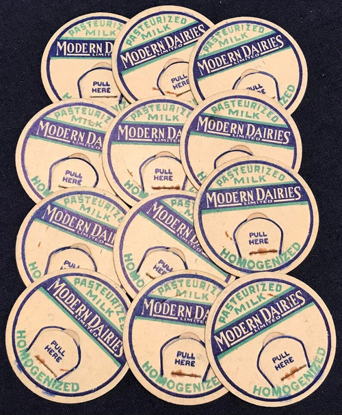 MILK CAPS 12 vintage Modern Dairies Homogenized Manitoba farm pogs DOZEN dairy