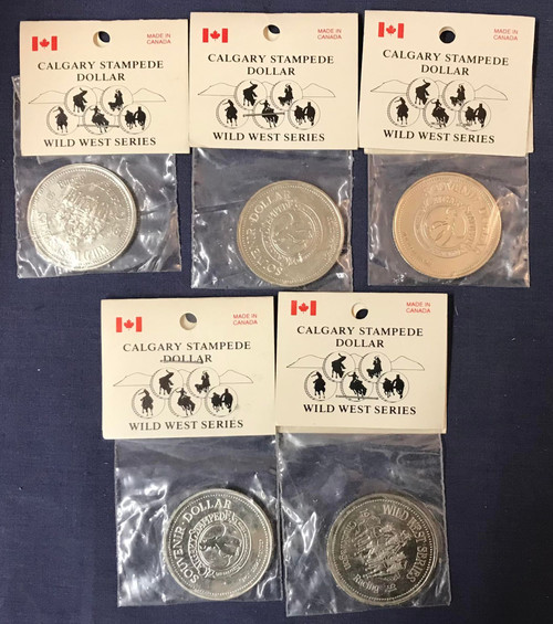 FIVE 1991 Calgary Stampede Uncirculated Dollar Coin Lot In original packages