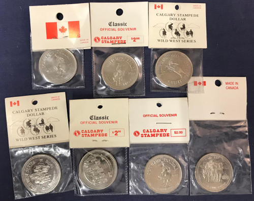 Lot of 7 different Calgary Stampede Coins 1987 1989 1990 1991 1992 1995 1996