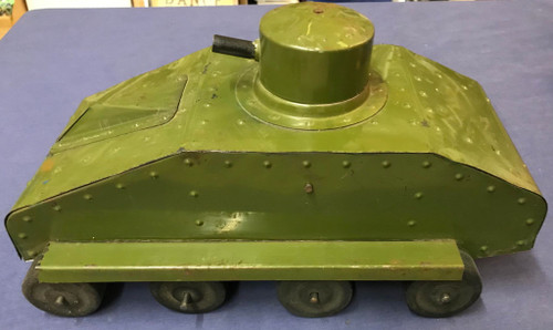 1920s Structo Pressed Steel Tin Toy Tank With Crank Sound and Action