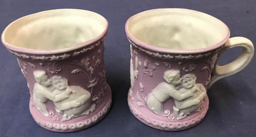 Schafer & Vater German Bisque  Pink Porcelain Shaving Mug and Utensil Holder set