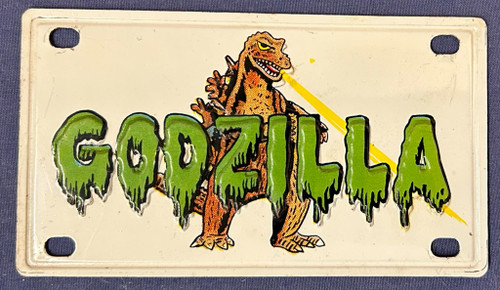 Godzilla Tin Bicycle License Plate by MARX - LIGHT GREEN Godzilla Tin Bicycle License Plate by MARX - LIGHT GREEN