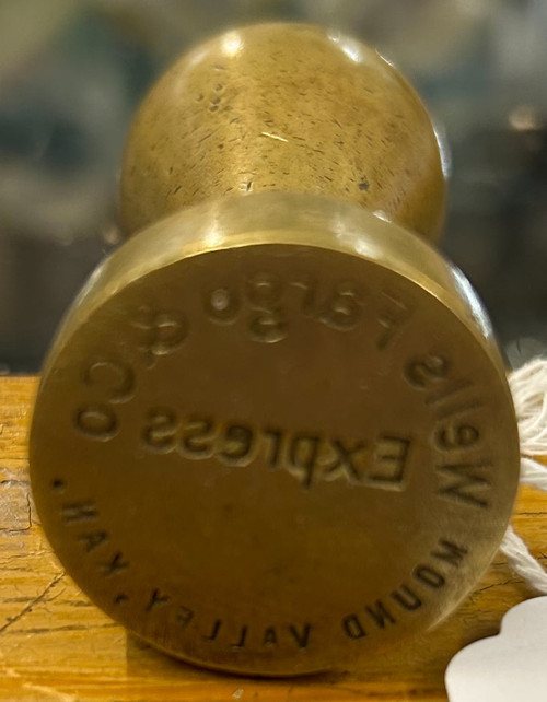 Wells Fargo Express Brass stamp from Mound Valley, Kansa