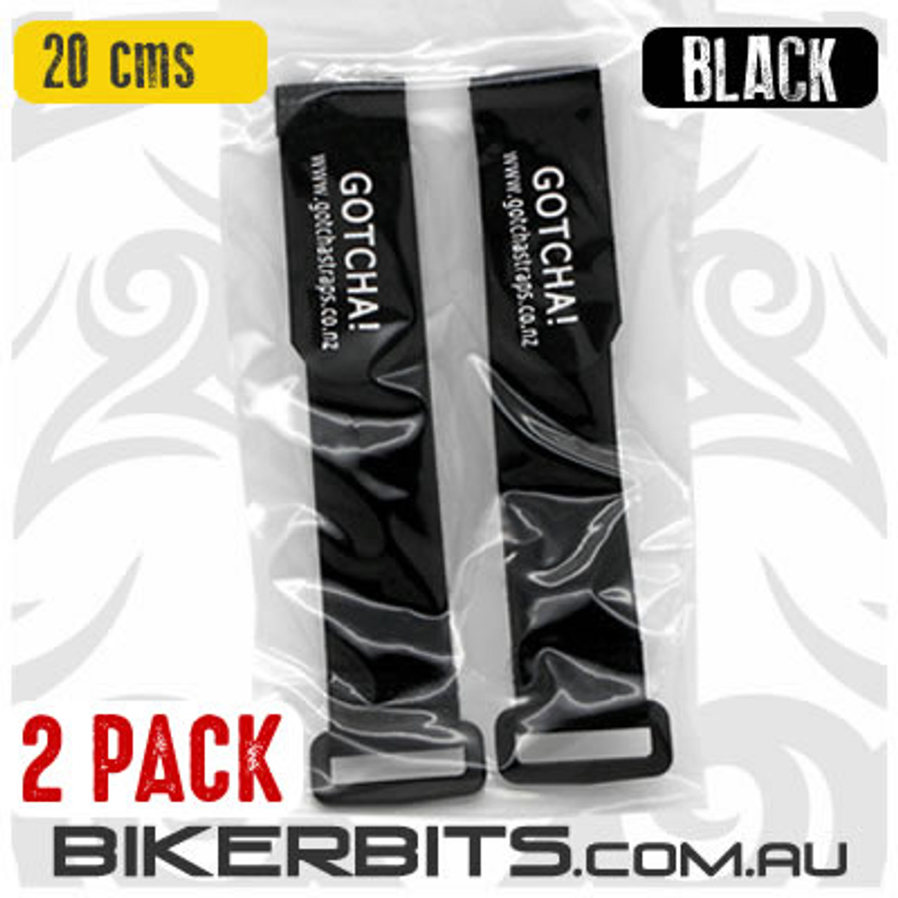 20cm long - 2 Pack - Black - Gotcha Straps