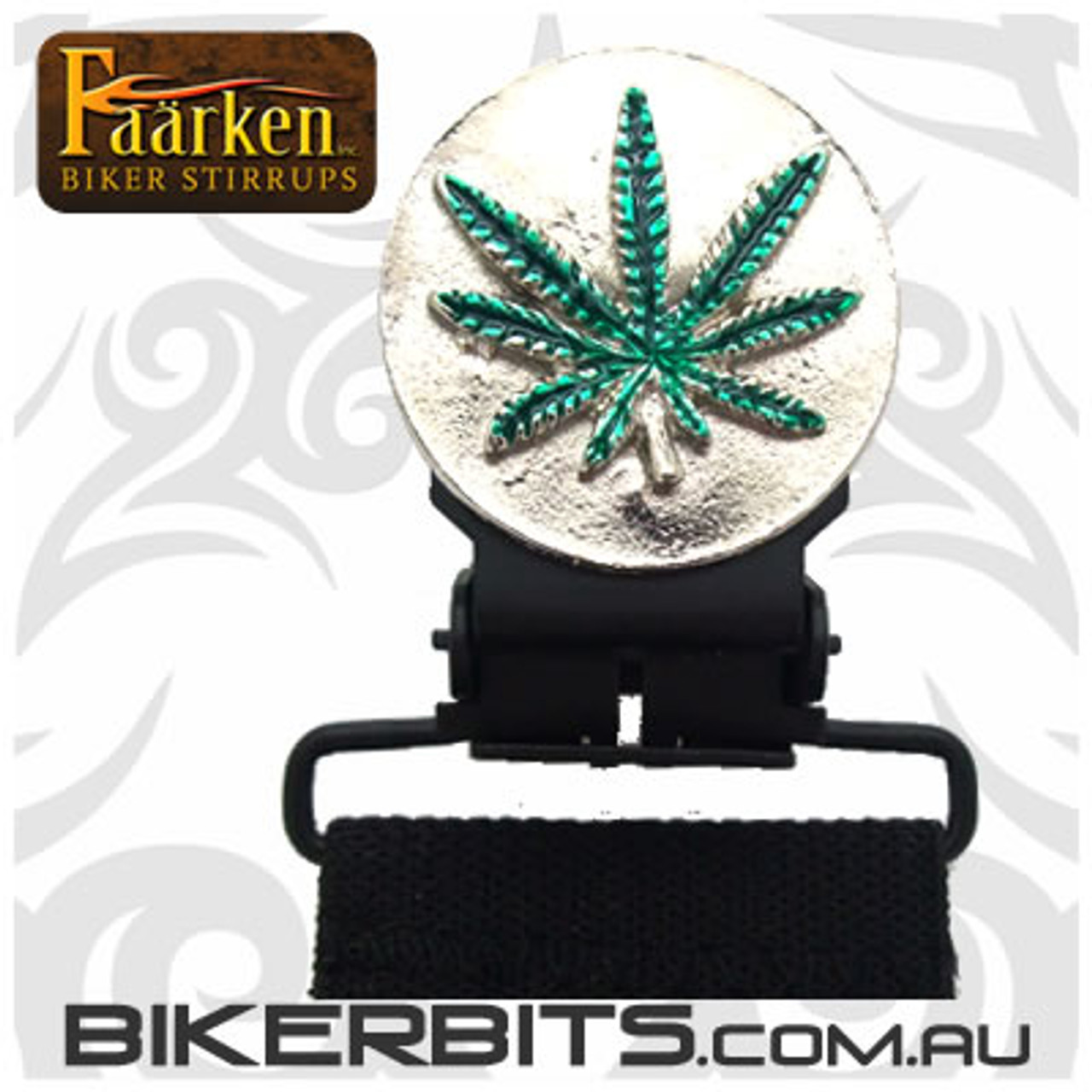 Faarken Biker Stirrups - Marijuana Leaf - Silver
