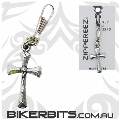 Cross with Skull Zippereez Zipper Pull