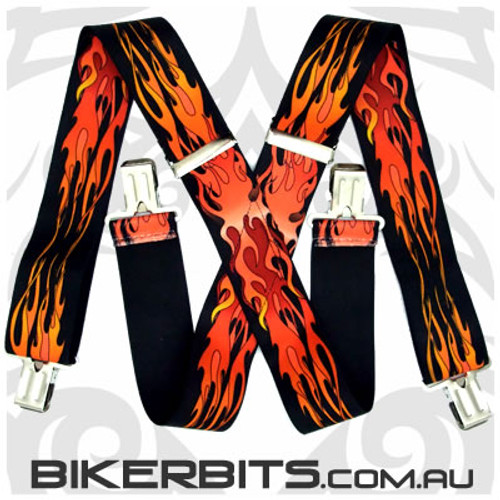Red Flame Biker Suspenders