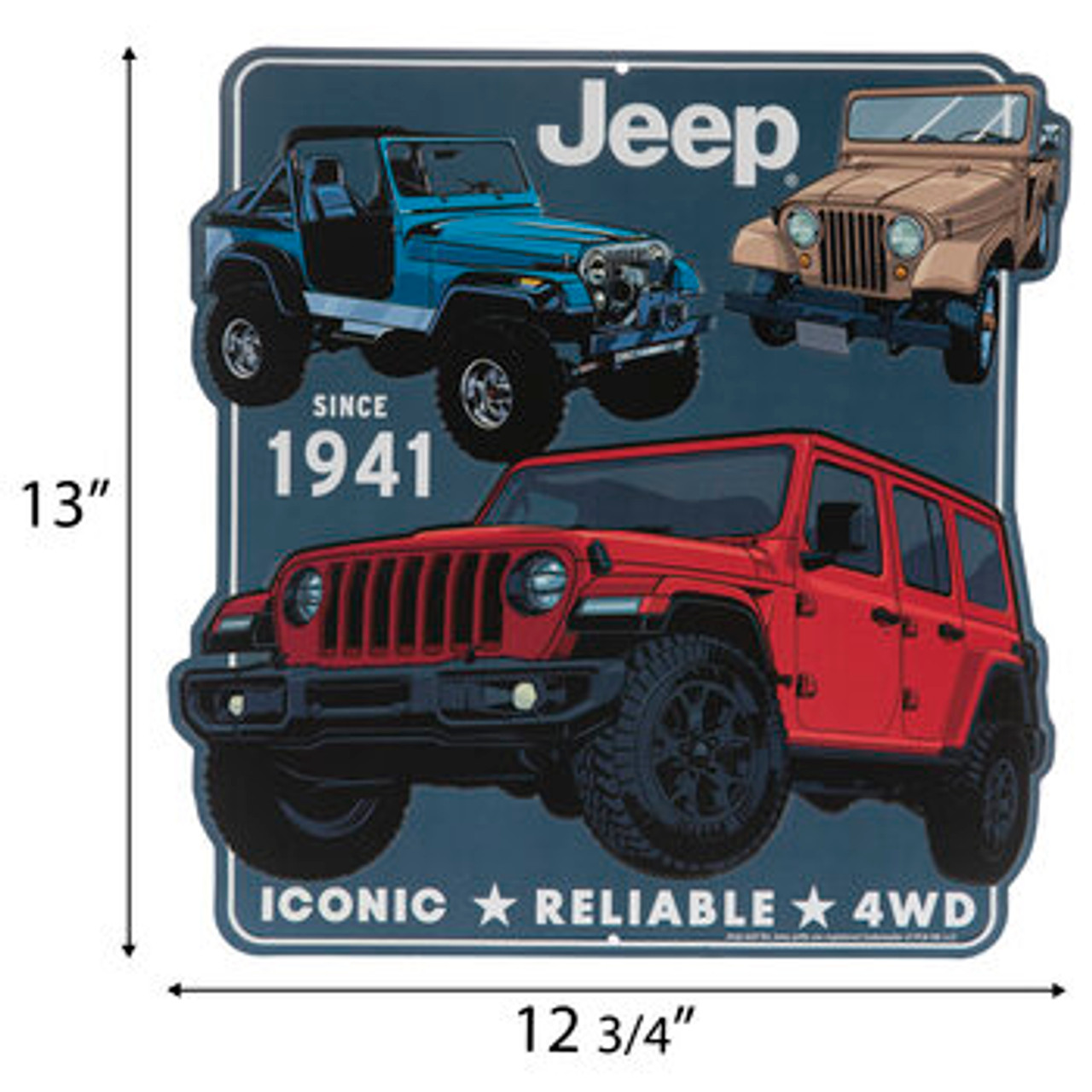 Jeeps Red, Blue, Tan Metal Sign