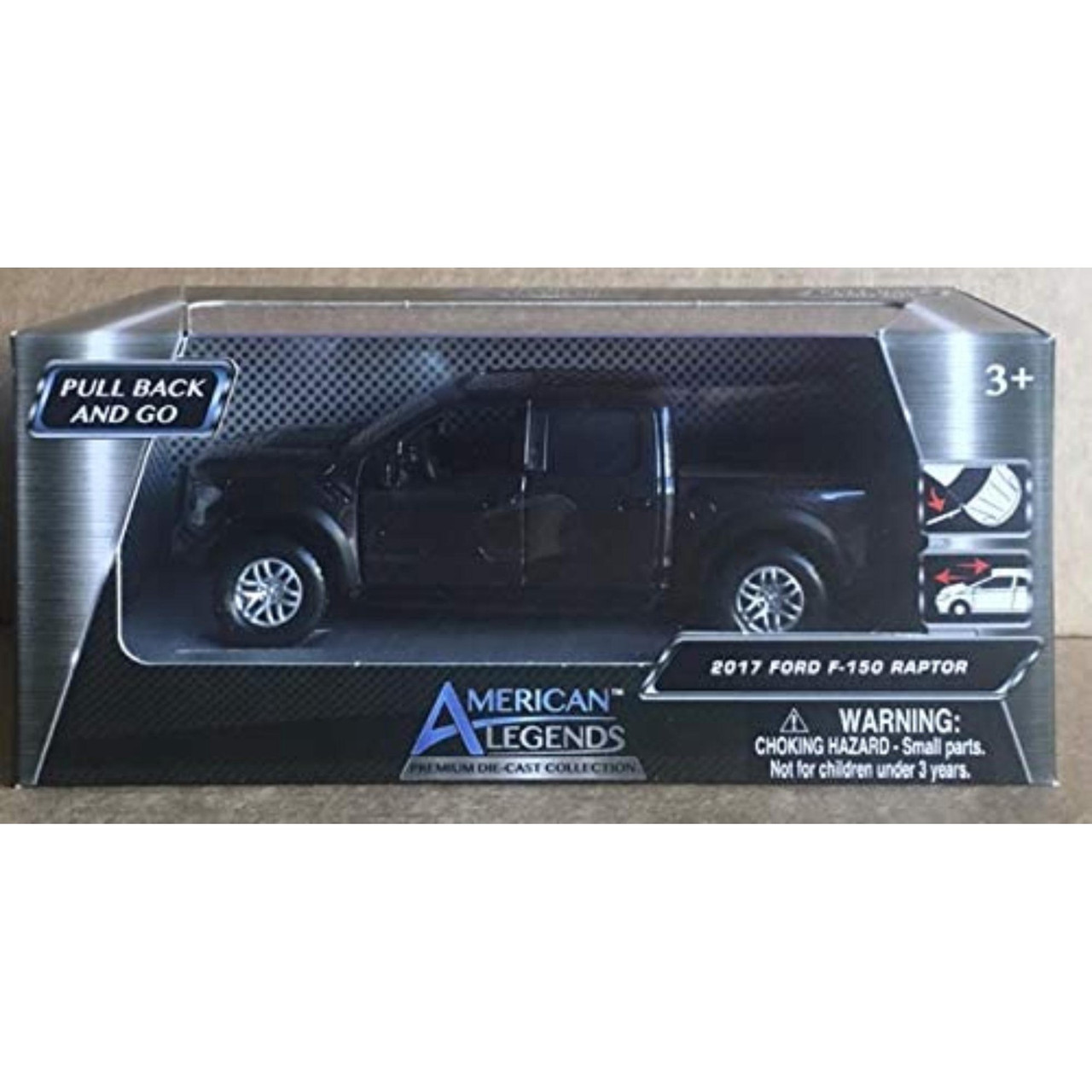 Motor Max American Legends Pull Back and Go 2017 Ford F-150 Raptor 4 1/2 Inches Long , Pick Up Truck Metallic Black