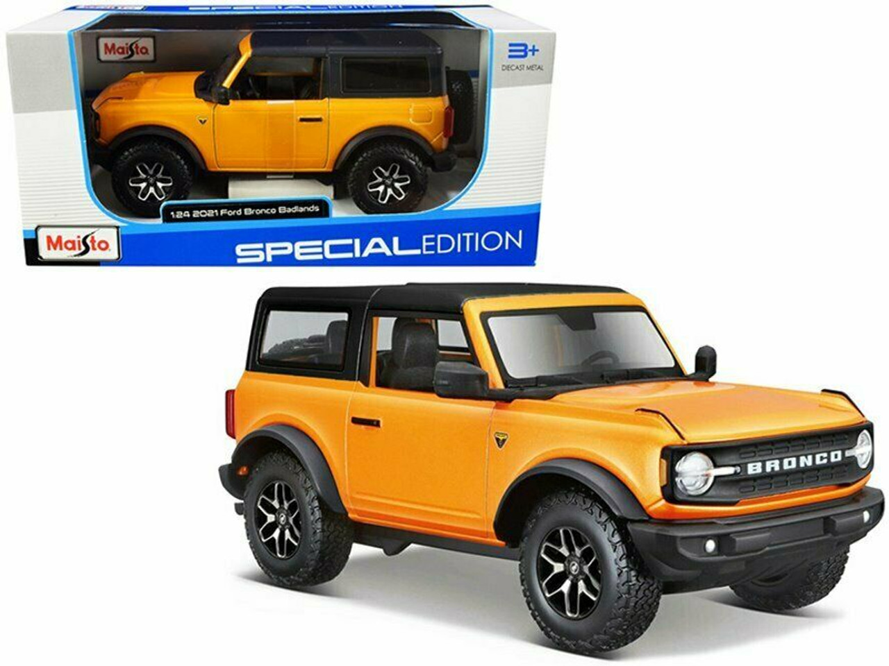 MAISTO 31530 2021 FORD BRONCO BADLANDS 2 DOOR 1/24 DIECAST with BLACK TOP ORANGE