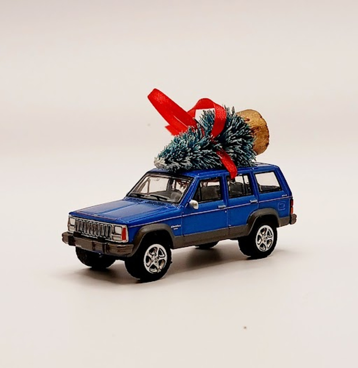 Blue Jeep Cherokee Die-cast Ornament with Tree