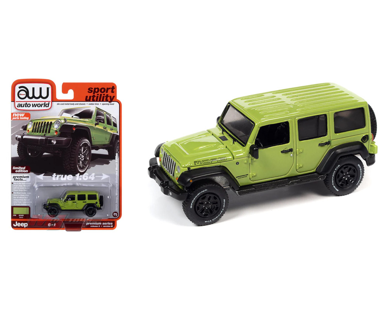 Auto World 1:64 2013 Jeep Wrangler Unlimited Moab Edition – Gecko Green – Premium 2023 Release 2 Version B