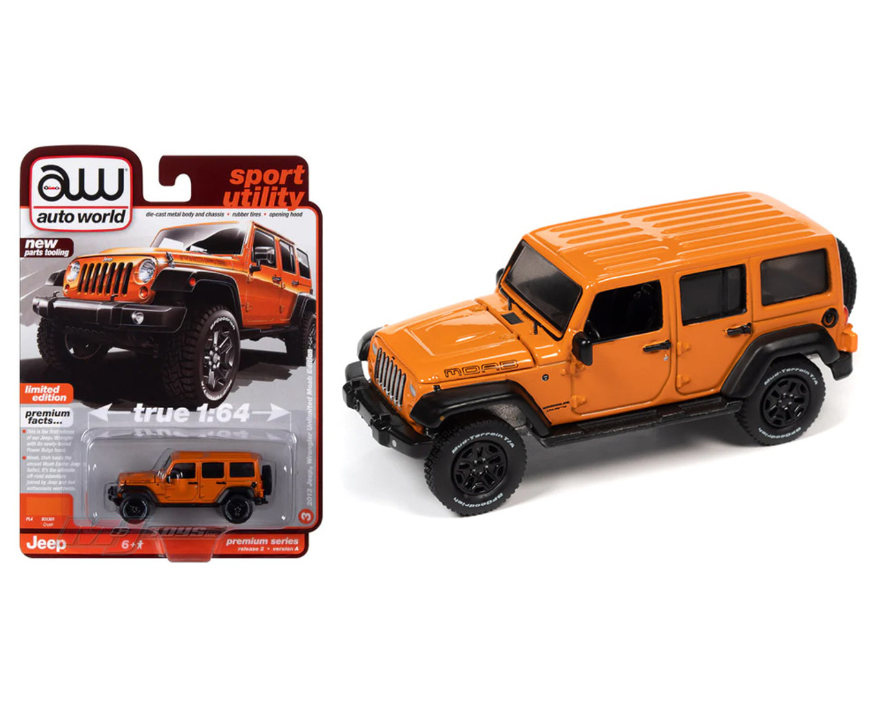 Auto World 1:64 2013 Jeep Wrangler Unlimited Moab Edition – Crush Orange- Premium 2023 Release 2 Version A