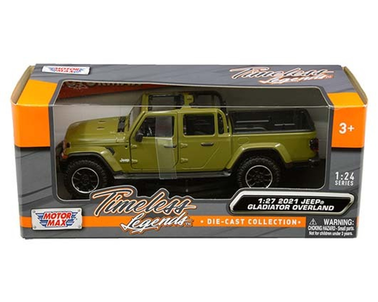 Motormax 1:27 2021 Jeep Gladiator Overland Open Top (Green) - Timeless Legends Window Box