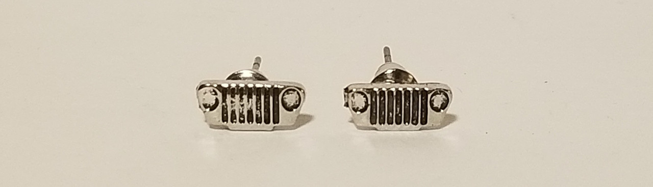 Silver Jeep Grille Stud Earrings