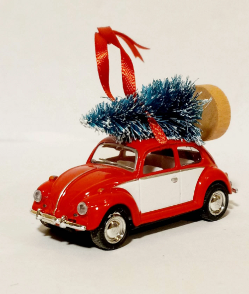 Beetle Bug Red Diecast Ornament with Tree Beetle Bug Red Diecast Ornament with Tree