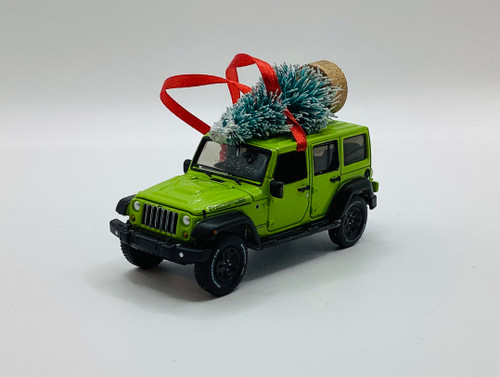 Gecko Green Diecast Jeep Wrangler JKU Ornament with Tree Gecko Green Diecast Jeep Wrangler JKU Ornament with Tree
