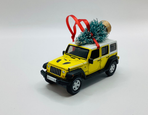 Yellow Jeep Wrangler JKU Ornament with Tree Yellow Jeep Wrangler JKU Ornament with Tree