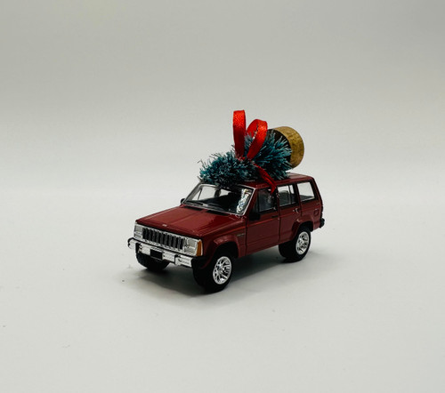 Red Jeep Cherokee Christmas Ornament with Tree Red Jeep Cherokee Christmas Ornament with Tree
