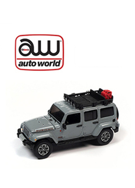 Auto World 1:64 Custom 2018 Jeep Wrangler Rubicon with Roof Rack - Grey Auto World 1:64 Custom 2018 Jeep Wrangler Rubicon with Roof Rack - Grey