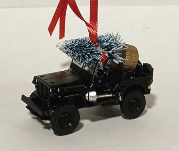 1942 Jeep Willys Diecast Ornament with Tree 1942 Jeep Willys Diecast Ornament with Tree