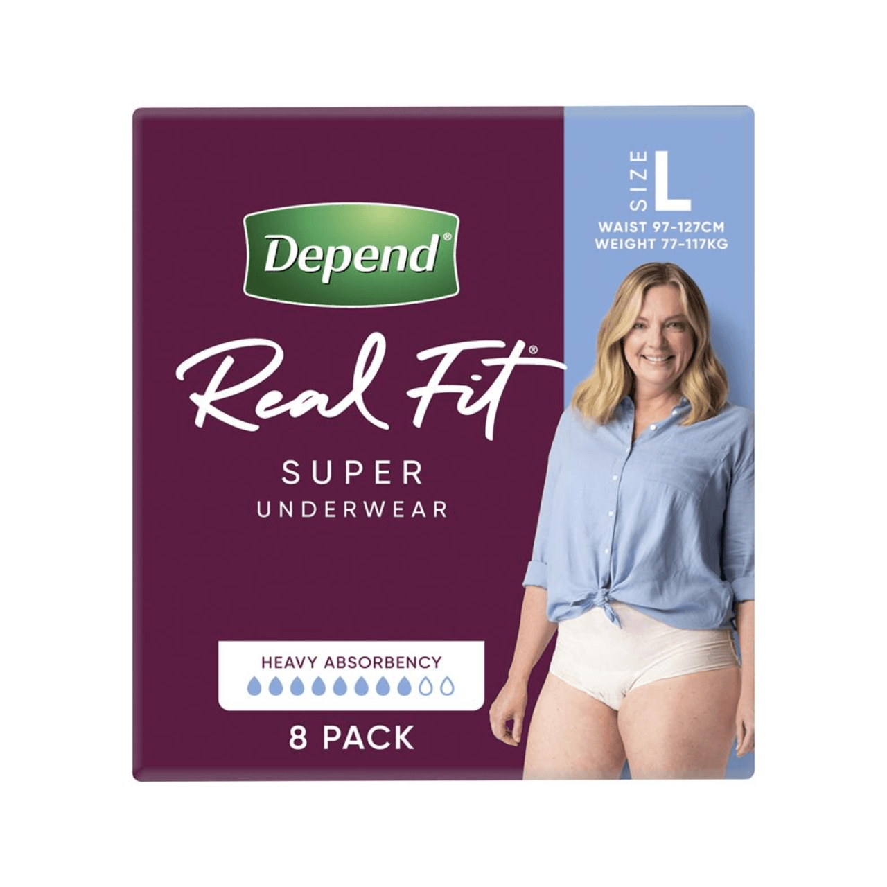 Depend Real Fit Women's Night Defence Underwear 8 Pack