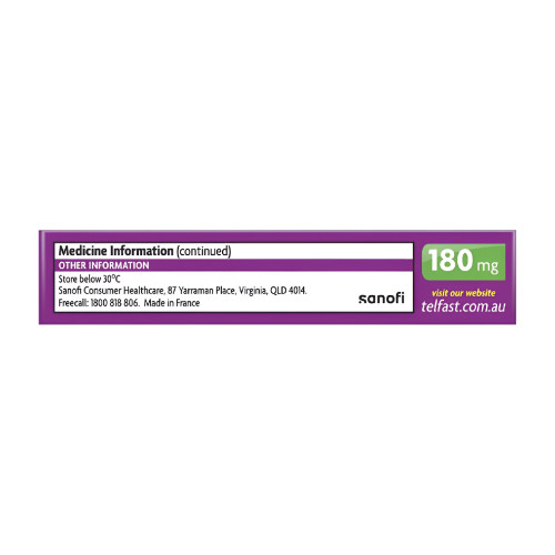Telfast Hayfever Allergy Relief 180mg Antihistamine Tablets Non-Drowsy 