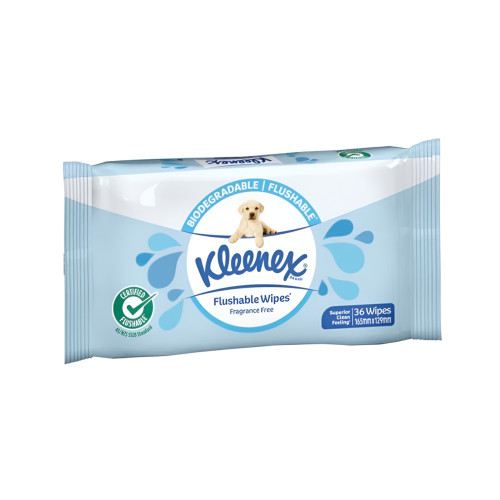 Kleenex Flushable Wipes Fragrance Free 165 x 129mm