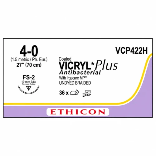 Coated Vicryl Plus 4-0 19mm FS-2 70cm Suture Undyed