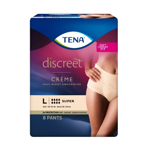 Tena Discreet Super Pant 1010ml Colour Cream Large - 8 Pack