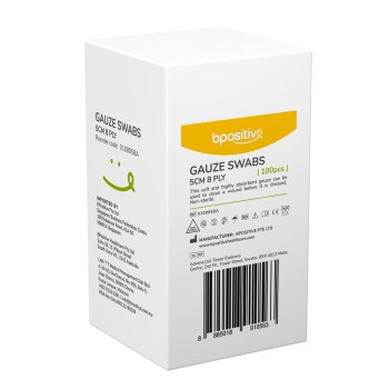Bpositive Gauze Square 5cm 8ply Non-sterile - 100 Pack