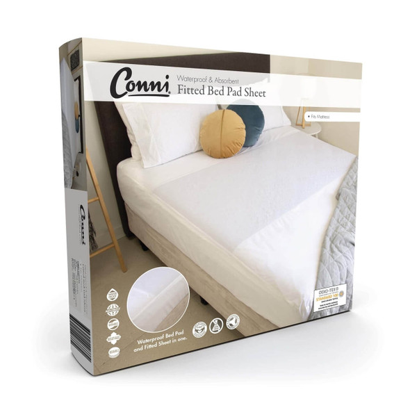 Conni Fitted Bed Pad Sheet Waterproof White - Each
